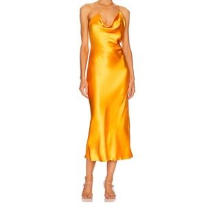 Weekend Stories Vibrant Orange Satin Dress